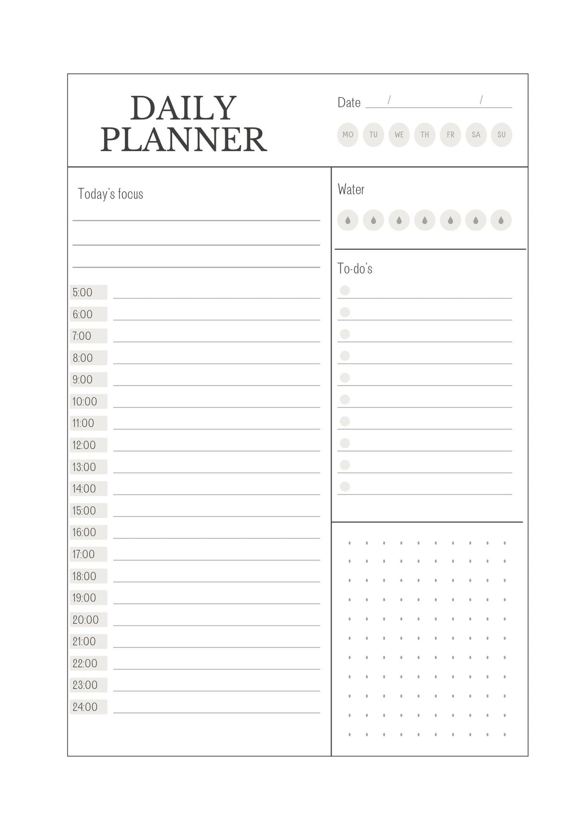 Daily Planner A5 Digital Download